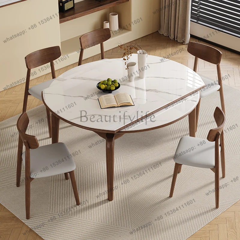 Modern simple small apartment rock slab telescopic folding rectangular new Chinese dining table