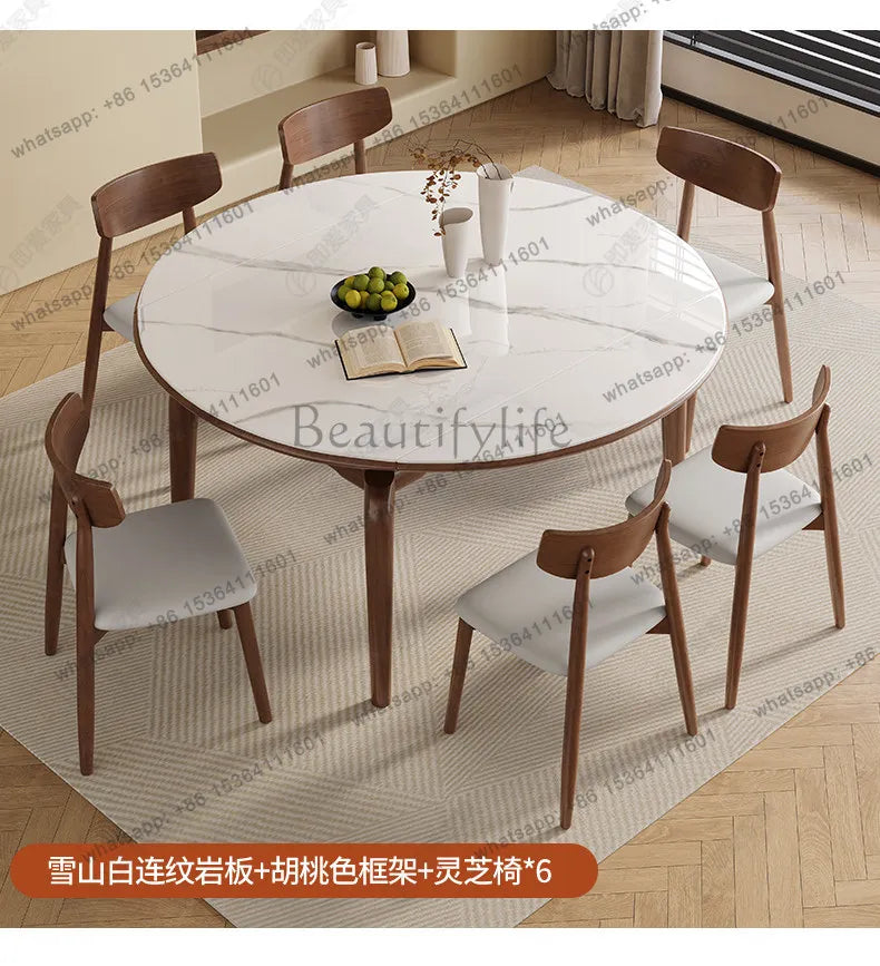 Modern simple small apartment rock slab telescopic folding rectangular new Chinese dining table