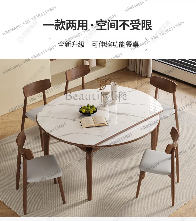 Modern simple small apartment rock slab telescopic folding rectangular new Chinese dining table