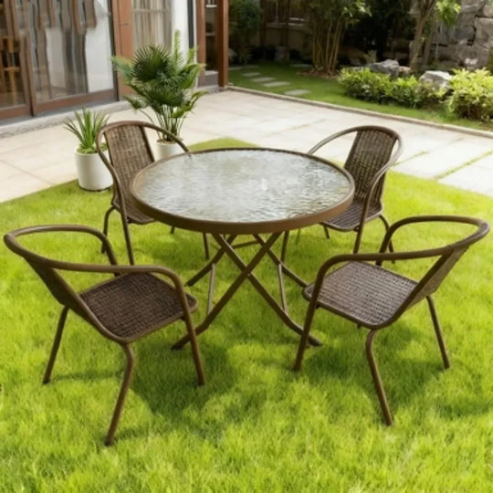 3 Piece Outdoor Folding Table and Chair Set with Umbrella Hole Portable Patio Bistro Furniture for Garden Courtyard