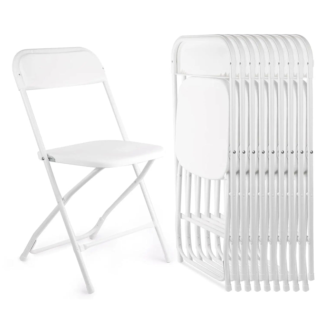 10 pack White Folding Chairs, Portable Stackable Commercial Foldable Chair, Indoor Outdoor Plastic Folding Chair, Customized