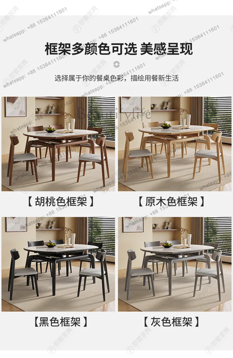 Modern simple small apartment rock slab telescopic folding rectangular new Chinese dining table