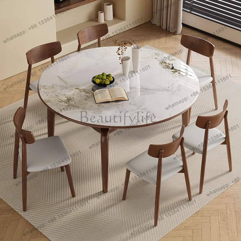 Modern simple small apartment rock slab telescopic folding rectangular new Chinese dining table