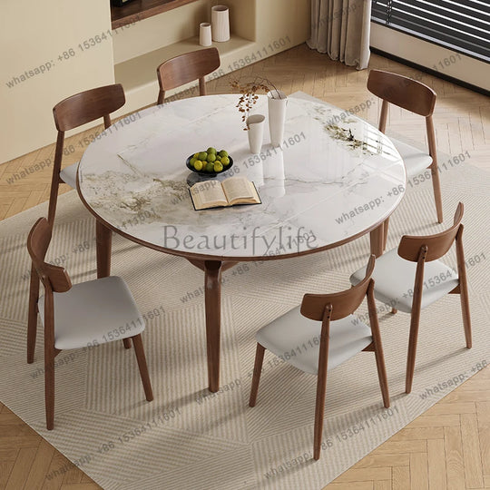 Modern simple small apartment rock slab telescopic folding rectangular new Chinese dining table