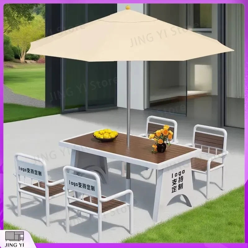 2025 New Outdoor Garden Furniture Set Plastic Wood Table and Chair Waterproof UV Resistant Portable Folding Patio Dining Set