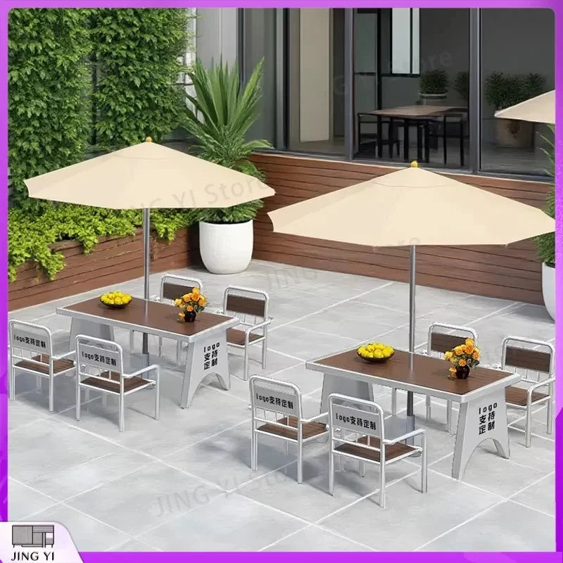 2025 New Outdoor Garden Furniture Set Plastic Wood Table and Chair Waterproof UV Resistant Portable Folding Patio Dining Set
