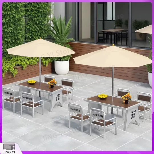 2025 New Outdoor Garden Furniture Set Plastic Wood Table and Chair Waterproof UV Resistant Portable Folding Patio Dining Set