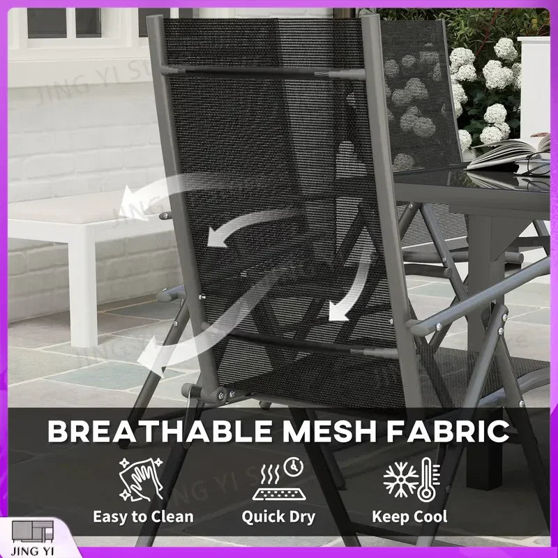 7 Piece Outdoor Dining Set Extendable Table 6 Folding Chairs Patio Balcony Deck Grey Garden Furniture Outdoor Equipment