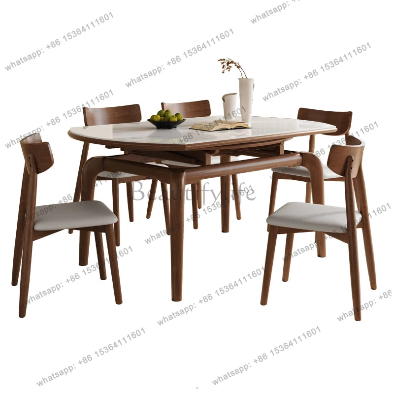 Modern simple small apartment rock slab telescopic folding rectangular new Chinese dining table