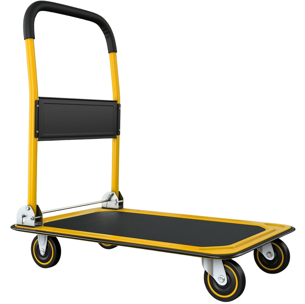 Heavy-Duty Collapsible Push Cart Dolly - 660 lbs Capacity, Foldable Flatbed Hand Truck with Swivel Handle