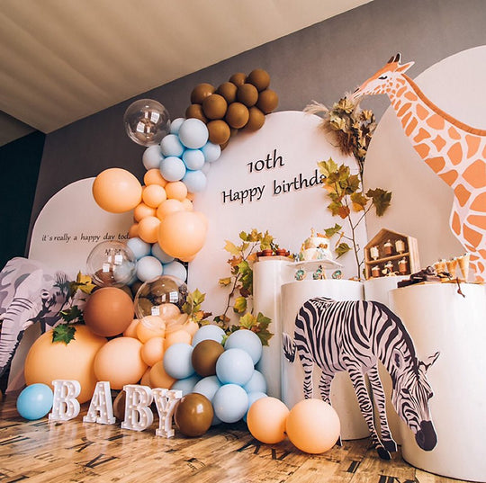Giraffe Safari Balloon Garland Kit – Blue & Mocha Jungle Theme